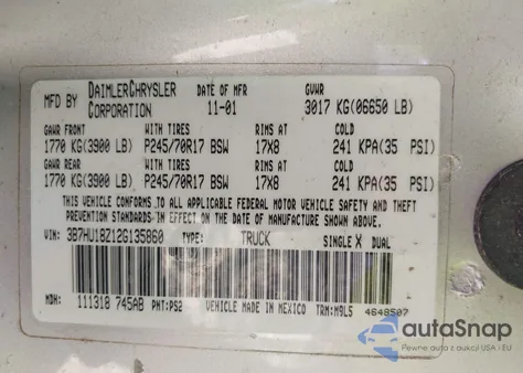 2002 Dodge Ram 1500 St из США, поврежденный, VIN 3B7HU18Z12G135860